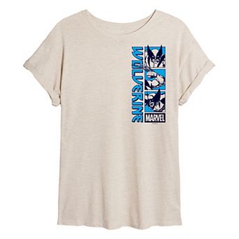 Juniors' Marvel Wolverine Stacked Grid Oversized Tee