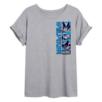 Juniors' Marvel Wolverine Stacked Grid Oversized Tee