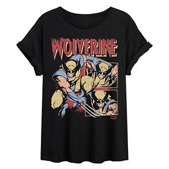 Juniors' Marvel Wolverine Retro Comic Panels Distressed Oversized Tee