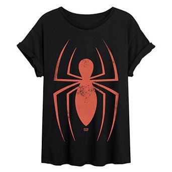 Juniors' Marvel Spider-Man Distressed Symbol Oversized Tee