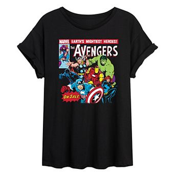 Juniors' Marvel The Avengers Retro Comic Cover Oversized Tee