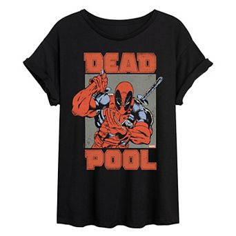 Juniors' Marvel Deadpool Distressed Oversized Tee