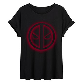 Juniors' Marvel Deadpool Logo Spray Oversized Tee