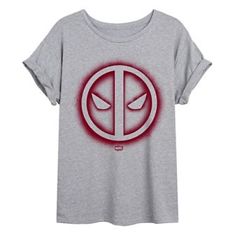 Juniors' Marvel Deadpool Logo Spray Oversized Tee