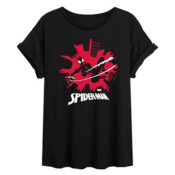 Juniors' Marvel Spider-Man Miles Morales Skyline Oversized Tee