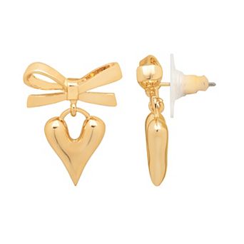 Emberly Gold Tone Heart and Bow Earrings