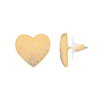 Emberly Gold Tone Pave Heart Stud Earrings