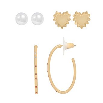 Emberly 3-Pair Gold-Tone Mixed Shapes Earring Set