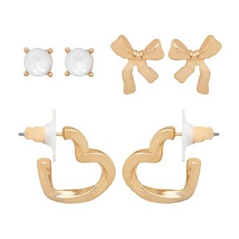 Emberly Heart & Bow 3 pc Earring Set