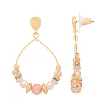 Emberly Bead Detailed Open Drop Hoop Earrings