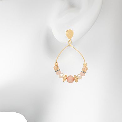 Emberly Bead Detailed Open Drop Hoop Earrings