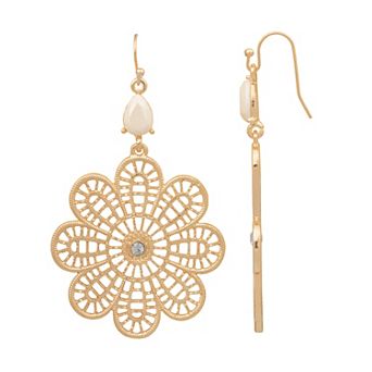 Emberly Gold-Tone Filigree Flower Drop Earrings