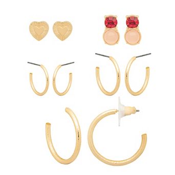 Emberly 5-Pair Gold-Tone Stud & Hoop Earring Set