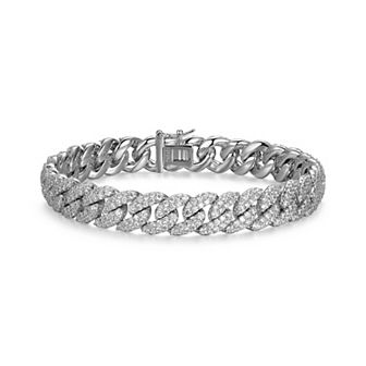 Classic Treasures Rhodium Over Sterling Silver Cubic Zirconia Cuban Link Bracelet