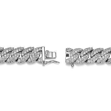 Classic Treasures Rhodium Over Sterling Silver Cubic Zirconia Cuban Link Bracelet