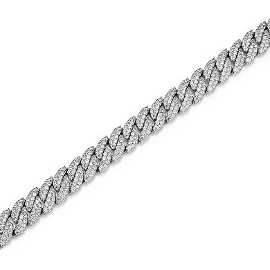 Classic Treasures Rhodium Over Sterling Silver Cubic Zirconia Cuban Link Bracelet
