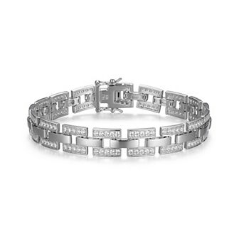 Classic Treasures Rhodium Over Sterling Silver Lab-Created Cubic Zirconia Link Bracelet
