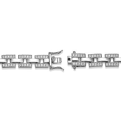 Classic Treasures Rhodium Over Sterling Silver Lab-Created Cubic Zirconia Link Bracelet