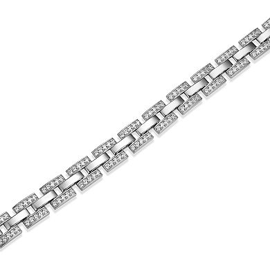 Classic Treasures Rhodium Over Sterling Silver Lab-Created Cubic Zirconia Link Bracelet