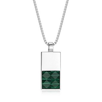 Classic Treasures Rhodium Over Sterling Silver Genuine Malachite Dog Tag Pendant Necklace