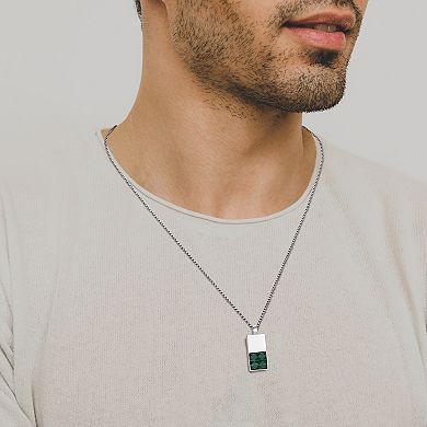 Classic Treasures Rhodium Over Sterling Silver Genuine Malachite Dog Tag Pendant Necklace