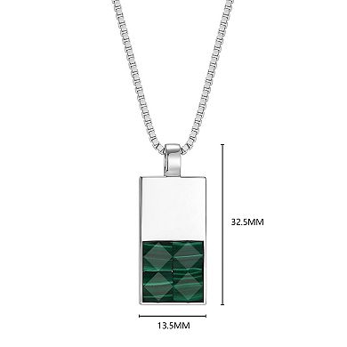 Classic Treasures Rhodium Over Sterling Silver Genuine Malachite Dog Tag Pendant Necklace