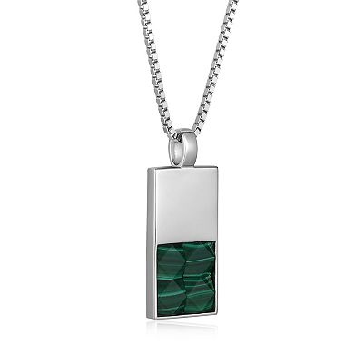 Classic Treasures Rhodium Over Sterling Silver Genuine Malachite Dog Tag Pendant Necklace