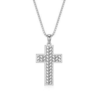 Classic Treasures Rhodium Over Sterling Silver Cross Pendant Necklace