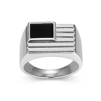 Classic Treasures Rhodium Over Sterling Silver Genuine Black Onyx Ring