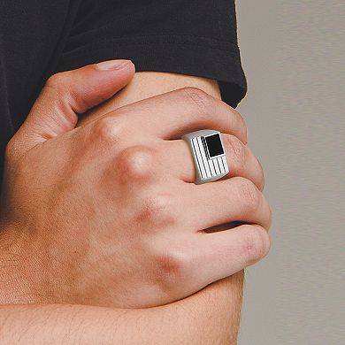 Classic Treasures Rhodium Over Sterling Silver Genuine Black Onyx Ring