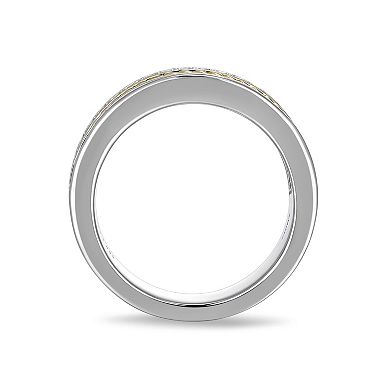 Classic Treasure Men's Two Tone Sterling Silver Black Sapphire & Lab-Created White Sapphire Ring