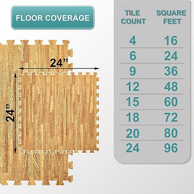 Sorbus 3/8-inch Wood Grain Interlocking Foam Floor Tiles w/ Borders (12 Tiles, 48 Sq ft)