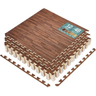 Sorbus 3/8-inch Wood Grain Interlocking Foam Floor Tiles w/ Borders (12 Tiles, 48 Sq ft)