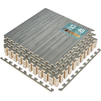 Sorbus 3/8-inch Wood Grain Interlocking Foam Floor Tiles w/ Borders (12 Tiles, 48 Sq ft)