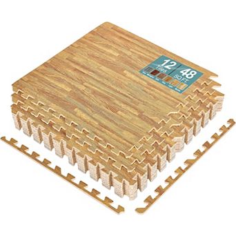 Sorbus 3/8-inch Wood Grain Interlocking Foam Floor Tiles w/ Borders (12 Tiles, 48 Sq ft)