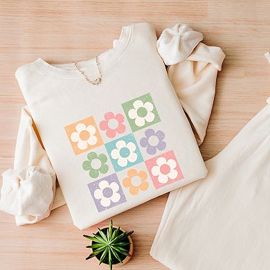 Simply Sage Market Checkered Flowers Lightweight Garment Dyed Sweatshirt