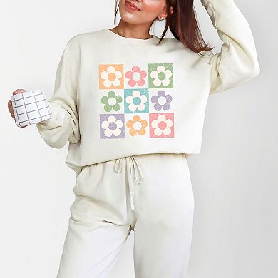 Simply Sage Market Checkered Flowers Lightweight Garment Dyed Sweatshirt