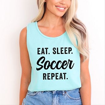 Simply Sage Market Eat Sleep Soccer Repeat Garment Dyed Tank