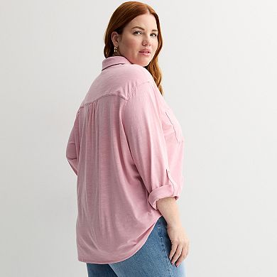 Plus Size Sonoma Goods For Life® Button Through Knit Shirt