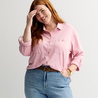 Plus Size Sonoma Goods For Life® Button Through Knit Shirt