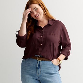Plus Size Sonoma Goods For Life® Button Through Knit Shirt