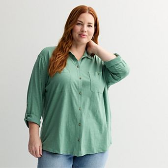 Plus Size Sonoma Goods For Life® Button Through Knit Shirt