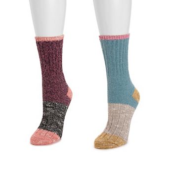 Women's MUK LUKS 2-Pack Single Layer Colorblock Textured Socks