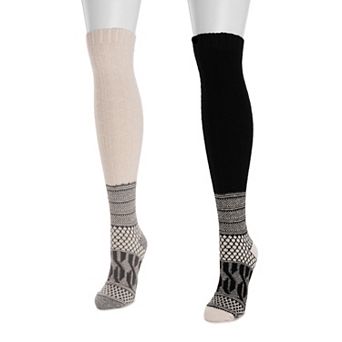 Women's MUK LUKS 2-Pack Patchwork Texture Over-The-Knee Socks