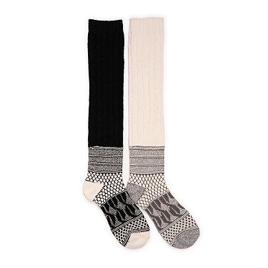 Women's MUK LUKS 2-Pack Patchwork Texture Over-The-Knee Socks