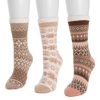 Women's MUK LUKS 3-Pair Tall Cozy Lined Lounge Socks