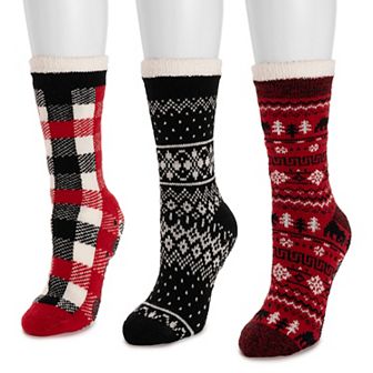 Women's MUK LUKS 3-Pair Tall Cozy Lined Lounge Socks