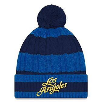 Women's New Era��Midnight Blue Los Angeles Rams 2025 Rivalries Collection Braided Cuffed Knit Hat with Pom