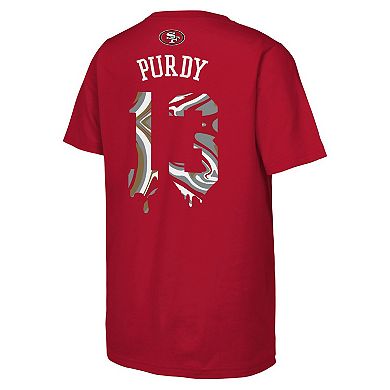 Youth Outerstuff Brock Purdy Scarlet San Francisco 49ers Mainliner Drip Player Name & Number T-Shirt