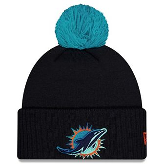 Men's New Era Pitch Blue Miami Dolphins 2025 Rivalries Collection Sideline Cuffed Knit Hat with Pom